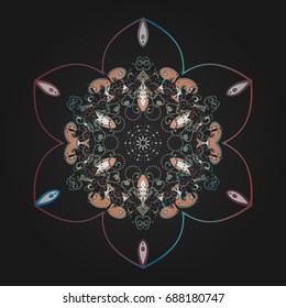 Flat design with abstract snowflakes isolated on colors background. Snowflake colorful pattern. Vector snowflakes background. Snowflakes pattern. Vector illustration.