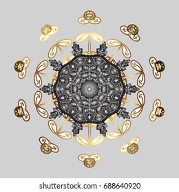 Flat design with abstract snowflakes isolated on gray background. Snowflakes pattern. Vector illustration. Snowflake ornamental pattern. Snowflakes background.