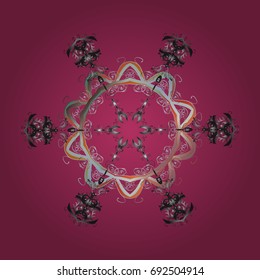 Flat design with abstract snowflakes isolated on colors background. Vector snowflakes background. Snowflakes pattern. Snowflake colorful pattern. Vector illustration.