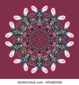 Flat design with abstract snowflakes isolated on colorful background. Snowflakes pattern. Vector illustration. Snowflake ornamental pattern. Snowflakes background.