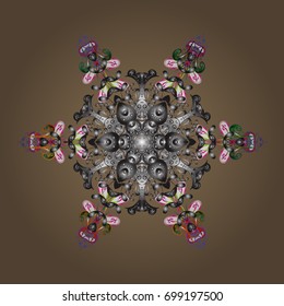 Flat design with abstract snowflakes isolated on brown background. Snowflake pattern. Vector snowflakes background. 