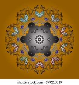 Flat design with abstract snowflakes isolated on colorful background. Snowflakes pattern. Vector illustration. Snowflake ornamental pattern. Snowflakes background.