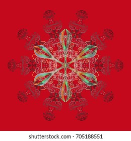 Flat design with abstract snowflakes isolated on colors background. Snowflakes pattern. Snowflake colorful pattern. Vector snowflakes background. Vector illustration.