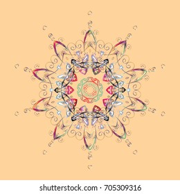 Flat design with abstract snowflakes isolated on colorful background. 