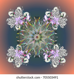 Flat design with abstract snowflakes isolated on colors background. Snowflakes pattern. Vector snowflakes background. Vector illustration. Snowflake colorful pattern.