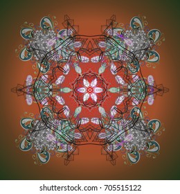 Flat design with abstract snowflakes isolated on colored background. Snowflake ornamental pattern. Vector illustration. Snowflakes background. Snowflakes pattern.
