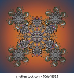 Flat design with abstract snowflakes isolated on colored background. Snowflake ornamental pattern. Snowflakes background. Snowflakes pattern. Vector illustration.