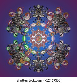 Flat design with abstract snowflakes isolated on colors background. Vector snowflakes background. Snowflake colorful pattern. Vector illustration. Snowflakes pattern.