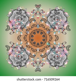 Flat design with abstract snowflakes isolated on colors background. Vector snowflakes background. Snowflakes pattern. Snowflake colorful pattern. Vector illustration.