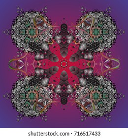 Flat design with abstract snowflakes isolated on colors background. Snowflakes pattern. Vector illustration. Snowflake colorful pattern. Vector snowflakes background.