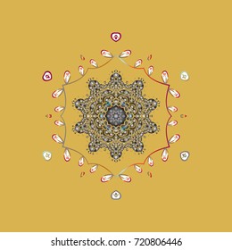 Flat design with abstract snowflakes isolated on colorful background. Snowflake ornamental pattern. Snowflakes background. Snowflakes pattern. Vector illustration.