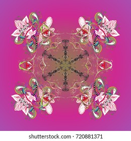 Flat design with abstract snowflakes isolated on colored background. Snowflakes background. Snowflakes pattern. Snowflake ornamental pattern. Vector illustration.