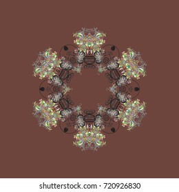 Flat design with abstract snowflakes isolated on colorful background. Snowflakes pattern. Snowflakes background. Vector illustration. Snowflake ornamental pattern.