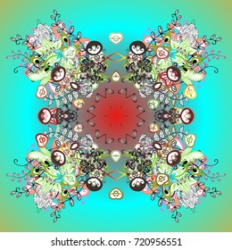 Flat design with abstract snowflakes isolated on colors background. Vector illustration. Vector snowflakes background. Snowflake colorful pattern. Snowflakes pattern.