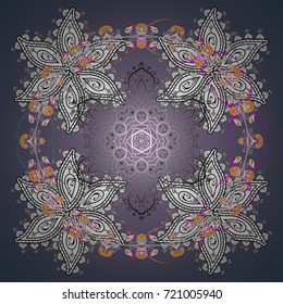 Flat design with abstract snowflakes isolated on colors background. Vector snowflakes background. Vector illustration. Snowflakes pattern. Snowflake colorful pattern.