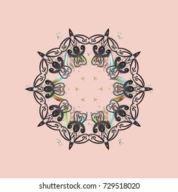 Flat design with abstract snowflakes isolated on colorful background.