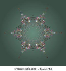 Flat design with abstract snowflakes isolated on colors background. Snowflakes pattern. Snowflake colorful pattern. Vector snowflakes background. Vector illustration.