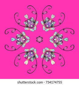 Flat design with abstract snowflakes isolated on colors background. Vector snowflakes background. Snowflake colorful pattern. Vector illustration. Snowflakes pattern.