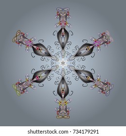 Flat design with abstract snowflakes isolated on background. Vector illustration. Snowflake ornamental pattern. Snowflakes pattern. Snowflakes background.