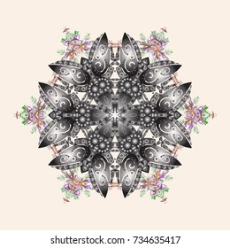 Flat design with abstract snowflakes isolated on colors background. Snowflakes pattern. Vector snowflakes background. Vector illustration. Snowflake colorful pattern.