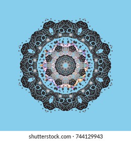 Flat design with abstract snowflakes isolated on colors background. Vector illustration. Snowflakes pattern. Vector snowflakes background. Snowflake colorful pattern.