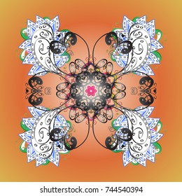 Flat design with abstract snowflakes isolated on colors background. Snowflake colorful pattern. Vector snowflakes background. Snowflakes pattern. Vector illustration.