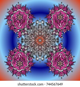 Flat design with abstract snowflakes isolated on colors background. Vector illustration. Snowflakes pattern. Vector snowflakes background. Snowflake colorful pattern.