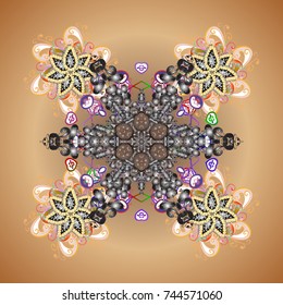 Flat design with abstract snowflakes isolated on colors background. Vector snowflakes background. Vector illustration. Snowflakes pattern. Snowflake colorful pattern.