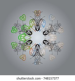 Flat design with abstract snowflakes isolated on colors background. Snowflakes pattern. Vector snowflakes background. Vector illustration. Snowflake colorful pattern.