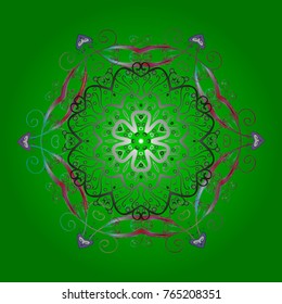 Flat design with abstract snowflakes isolated on colors background. Snowflake colorful pattern. Vector snowflakes background. Snowflakes pattern. Vector illustration.