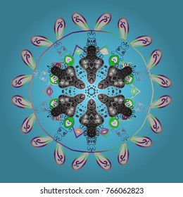 Flat design with abstract snowflakes isolated on colors background. Snowflake colorful pattern. Vector snowflakes background. Snowflakes pattern. Vector illustration.