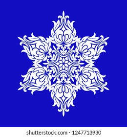 Flat design with abstract white snowflakes isolated on blue background. Vector Snowflakes mandala. Vector illustration.