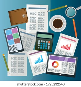 Flat design with Accounting documents and Financial reports - vector illustration