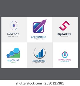 Flat design accounting logo collection Set of creative light bulb icon with financial logo template.