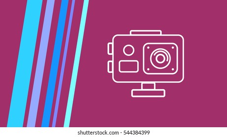 Flat design action cam icon on the violet background