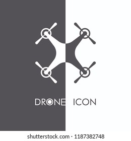 Flat design of aerial drone with action camera. Quadrocopter top view icon concept. Isolated vector illustration.