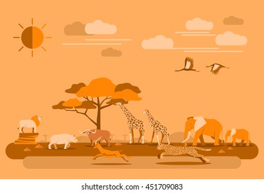 Flat design, African animals