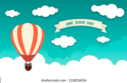 Flat design, Air balloon in the green sky with cloud website background