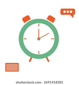 Flat Design Alarm Clock With Speech Bubble And Document Icon