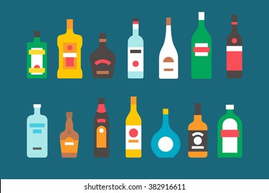 Flat design alcohol bottles collection illustration vector
