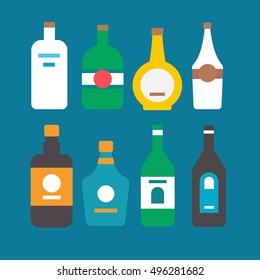 Flat design alcohol bottles collection illustration vector