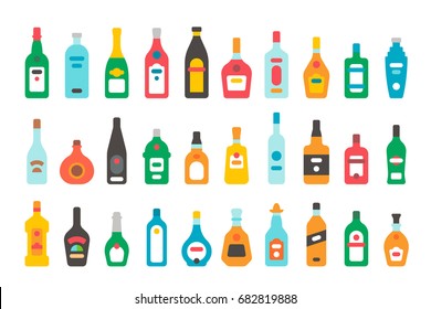 Flat design alcohol bottles set illustration vector