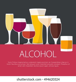Flat design alcohol concept. Glasses with alcohol. Vector illustration background.
