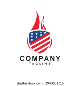 The flat design of the American flag logo is in the form of a shield and a fire shape behind it