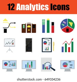 Flat design analytics icon set in ui colors. Vector illustration.