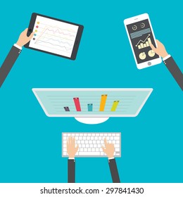 Flat design, Analytics and programming vector. Web application optimization