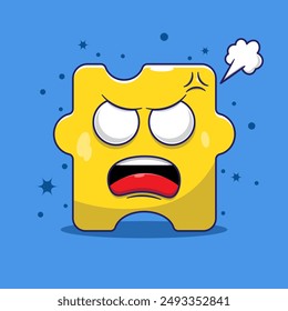 Flat design of angry cartoon puzzle character suitable for icons, mascots, symbols. Cute cartoon puzzle character concept