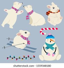 Flat design animal collection in winter