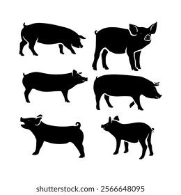 Flat design animal pig silhouette set