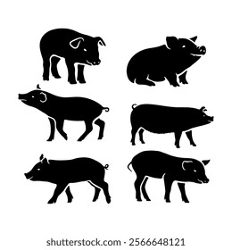 Flat design animal pig silhouette set collection